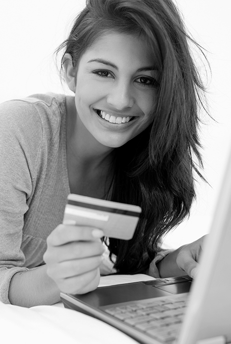 Girl looking at her checking account online