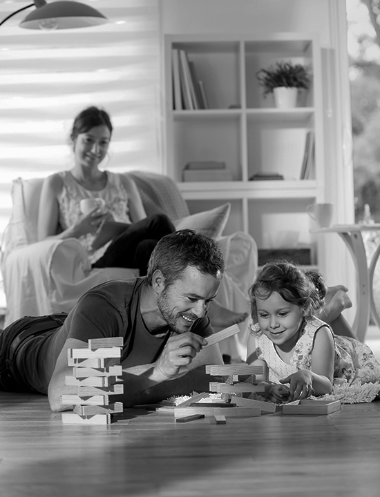 Family playing game at home