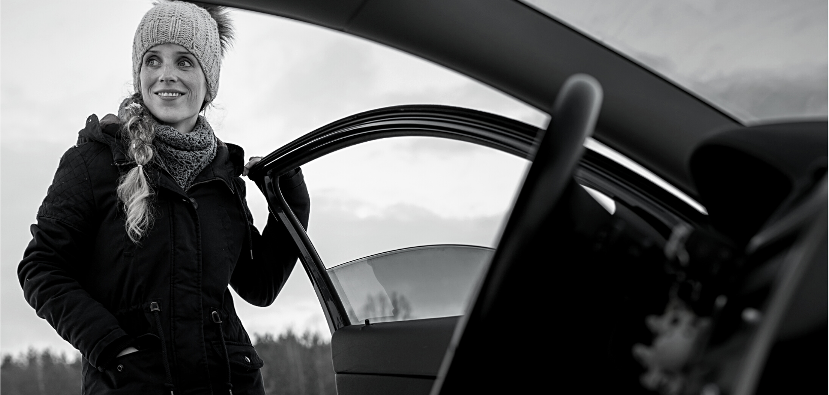 Winter Girl getting in car