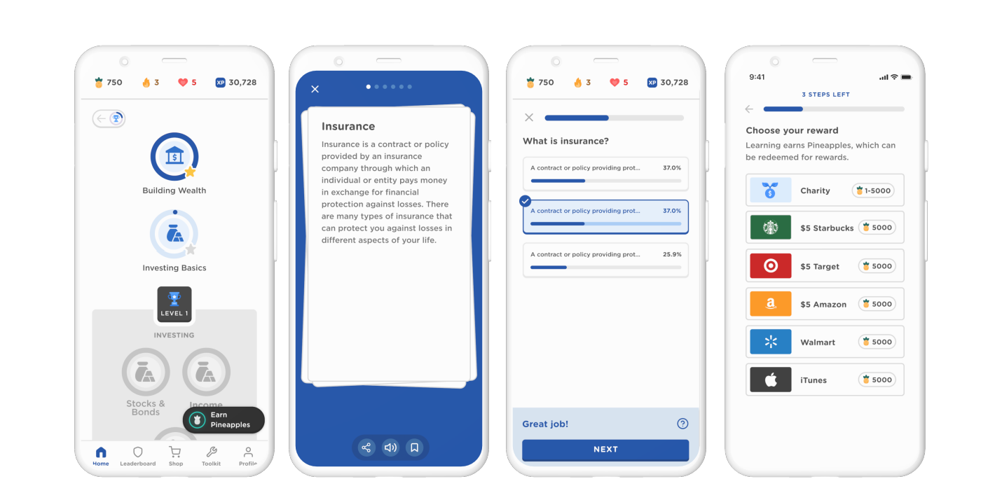 4 screens of mobile phones showing Zogo